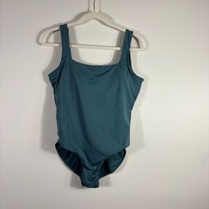 Crave Designs One Piece Swimsuit Women's L Teal Low Back Surf Square neck